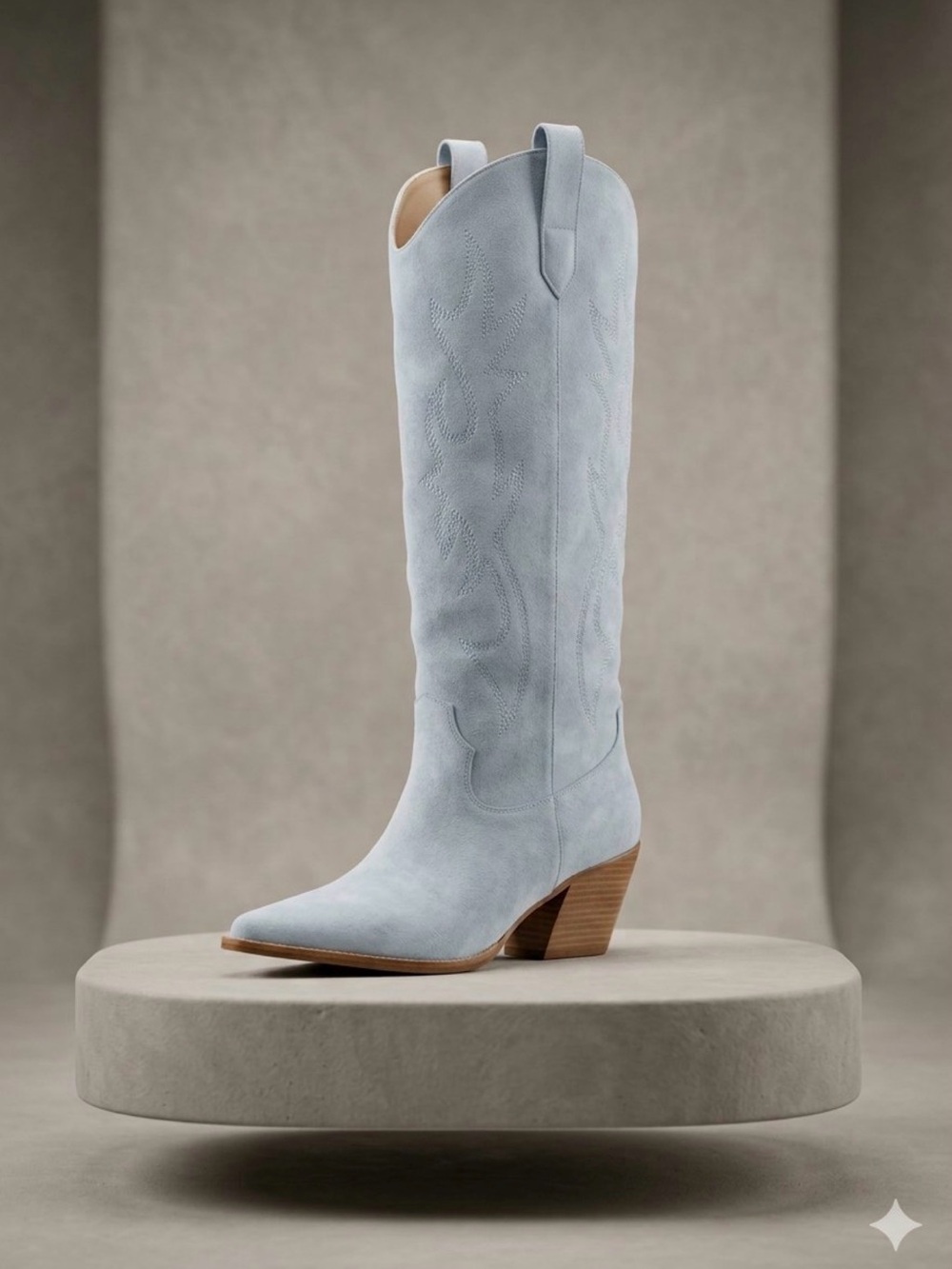 iiimmu Powder Blue Tall Western Faux Suede Boot - Size -8